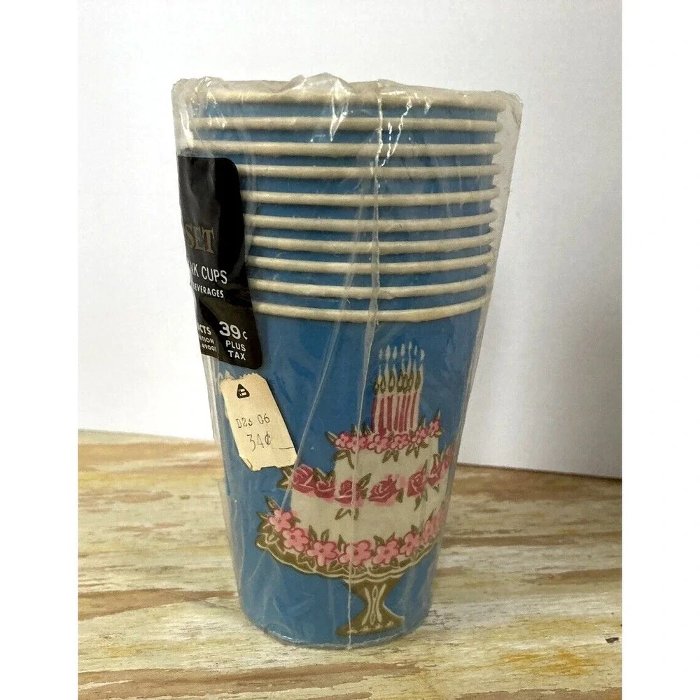 Vintage party cold drink cups Beach Products Handi-Set Happy Birthday NOS NIP